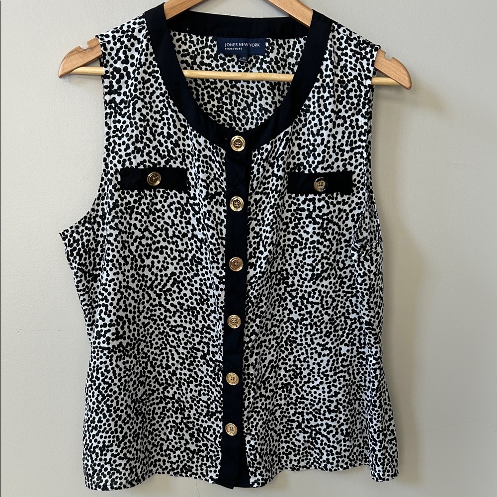 Jones New York Black and White Button-Down Blouse